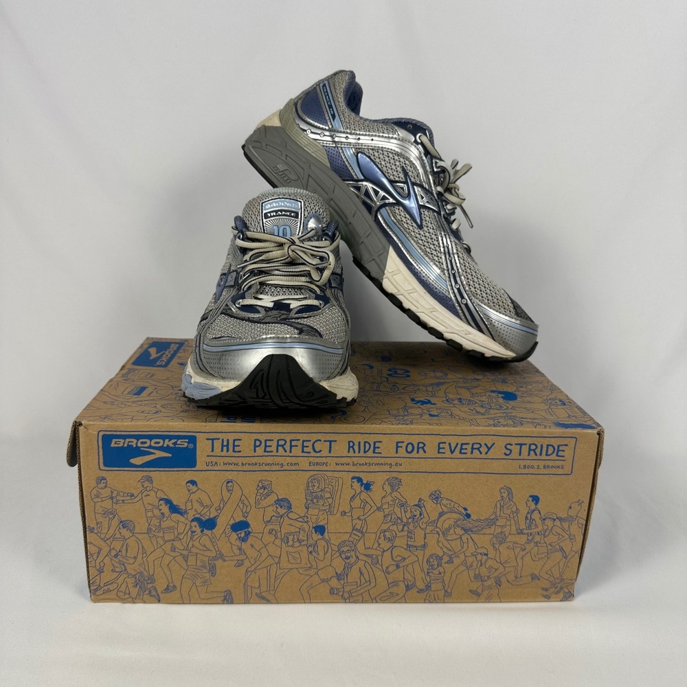 Brooks Trance 10 Running Shoes Womens 10.5 Silver Blue Stability Sneakers